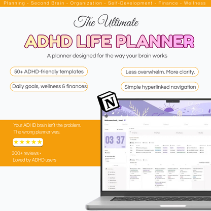 ADHD Life Planner Notion Template, Personal Dashboard, All in One Planner for Organization & Routines